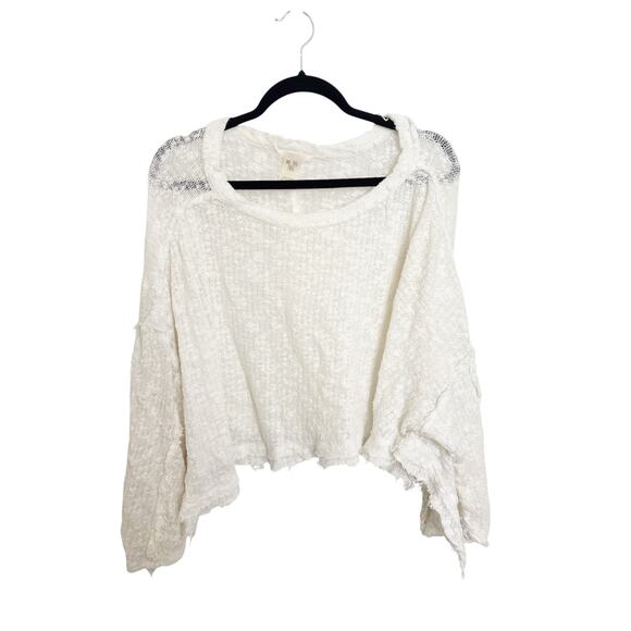We The Free People Sweater Womens Medium White Slub Cotton Cropped Distressed - Picture 1 of 5